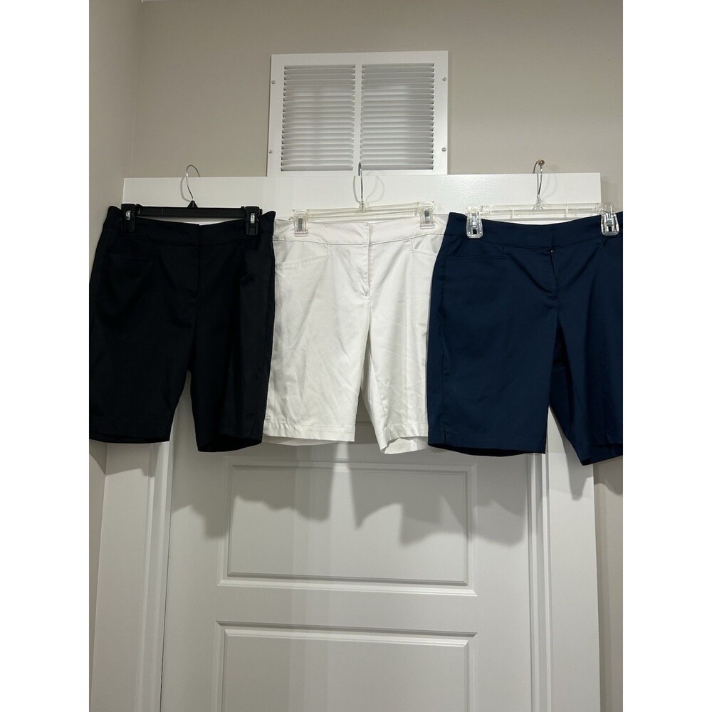 Lot Of 3 PGA Tour Shorts Size 6 White 9” Inseam Casual Comfort Black Blue White